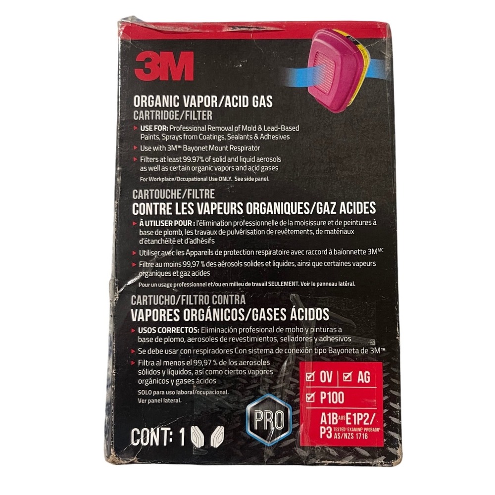 3M Organic Vapor Acid Gas Cartridge Filter P100 OV AG 1 Pair Exp 2030 NOB sealed